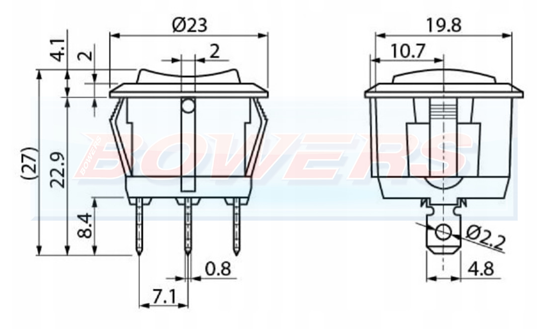 12v LED Illuminated Round Rocker Switch (Red) With Beacon Symbol
